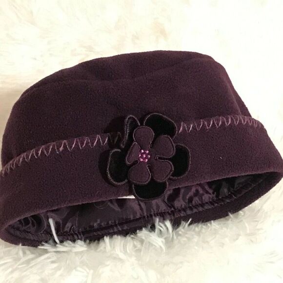 6/6X Girls Purple Fleece Jacket Coat w/Flowers on the Collar and Pockets + HAT - Picture 6 of 7